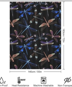 Dragonflies Pattern Watercolor Bath Shower Curtain - Bathroom Fabrics