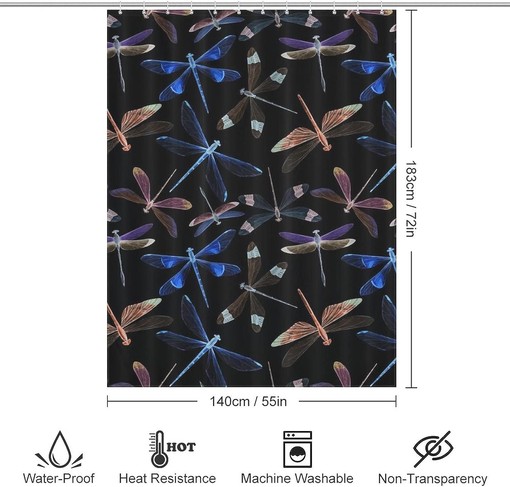 Dragonflies Pattern Watercolor Bath Shower Curtain - Bathroom Fabrics