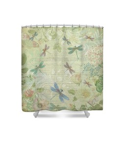 Dragonfly Botanical Shower Curtain for Pastel Bathroom Decor