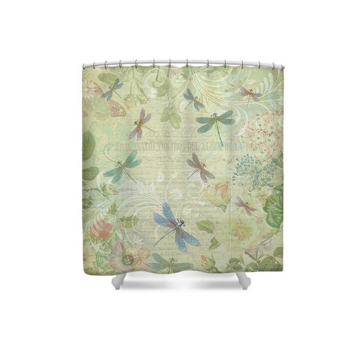 Dragonfly Botanical Shower Curtain for Pastel Bathroom Decor