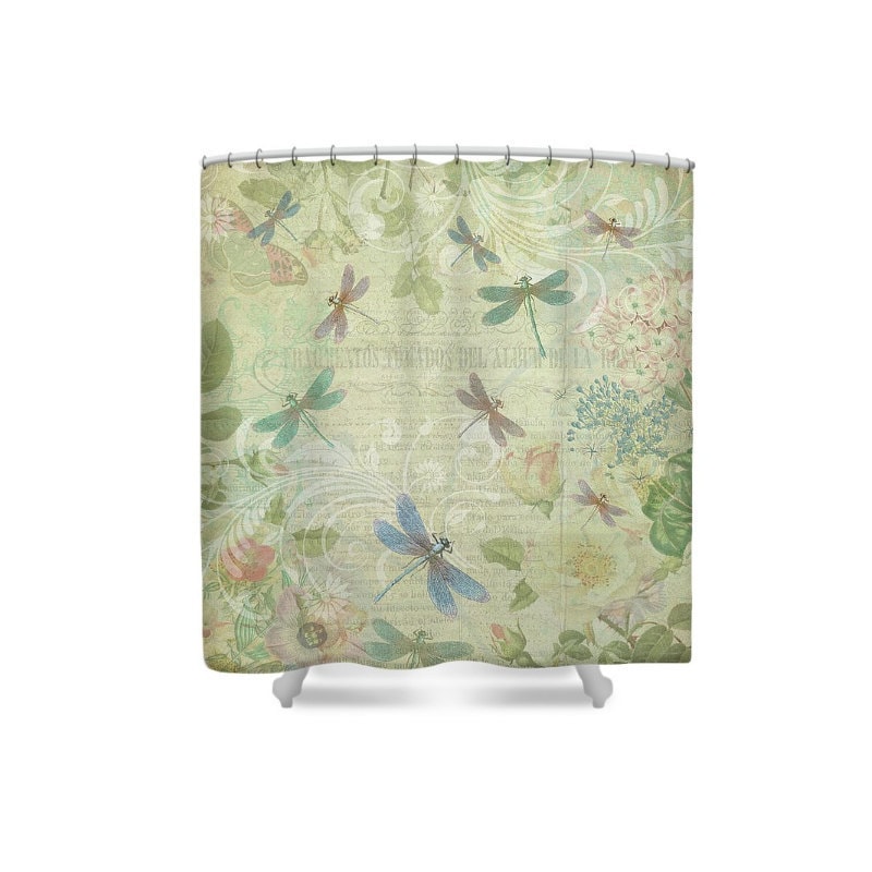 Dragonfly Botanical Shower Curtain for Yellow Bathroom Decor