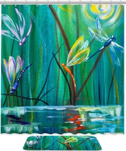 Dragonfly Fantasy Shower Curtain, Waterproof Fabric Bathroom Curtain