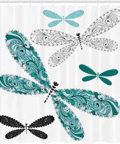 Dragonfly Teal Shower Curtain for Bathroom Decor