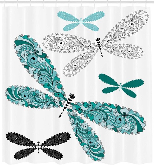 Dragonfly Teal Shower Curtain for Bathroom Decor