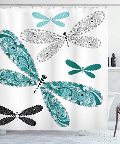 Dragonfly Teal Shower Curtain for Bathroom Decor