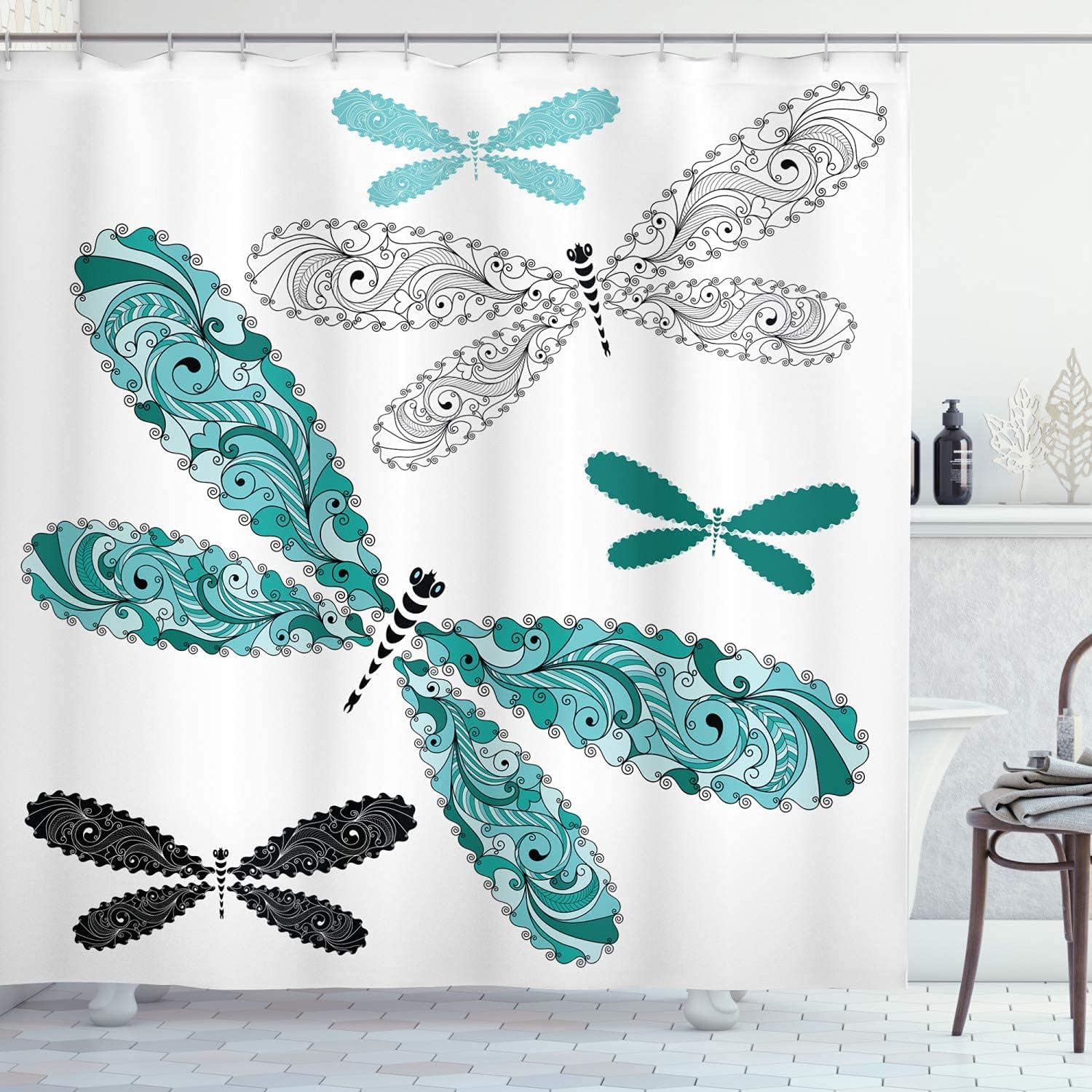 Dragonfly Teal Shower Curtain for Bathroom Decor