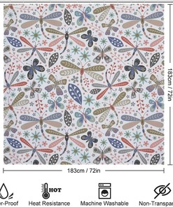 Dragonfly and Butterfly Bathroom Shower Curtain - Durable Fabric and Washable