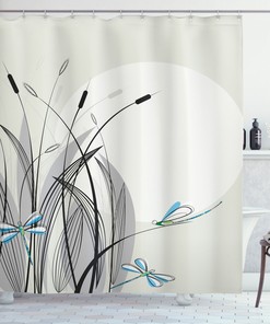 Dragonfly on Flowers Spring Themed Shower Curtain - Unique and Elegant Bathroom Decor 