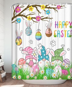 Easter Gnome Waterproof Shower Curtain - Spring Holiday Bathroom Decor
