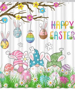 Easter Gnome Waterproof Shower Curtain - Spring Holiday Bathroom Decor