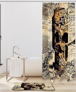 Edgy Vintage Retro Skull Floral Shower Curtain for Gothic Bathrooms