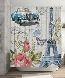 Eiffel Tower Butterfly Paris Vintage Shower Curtain: French Bathroom Decor