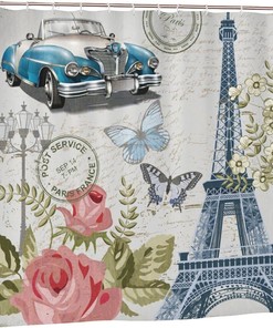 Eiffel Tower Butterfly Paris Vintage Shower Curtain: French Bathroom Decor