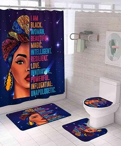 Elegant Afro Woman Shower Curtain - African Woman Bathroom Decor - Bath Curtain Set for Bathroom