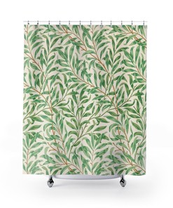 Elegant Bathroom Decor with William Morris Green Leaves Shower Curtain