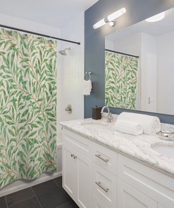 Elegant Bathroom Decor with William Morris Green Leaves Shower Curtain