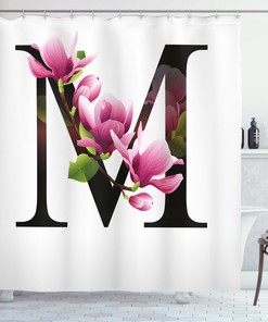 Elegant Floral Letter M Shower Curtain for Bathroom Decor