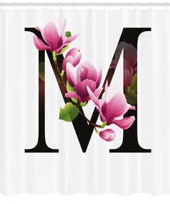 Elegant Floral Letter M Shower Curtain for Bathroom Decor