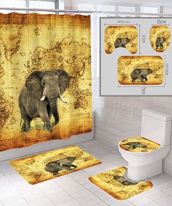Elephant Migration World Map Shower Curtain for Your Bathroom