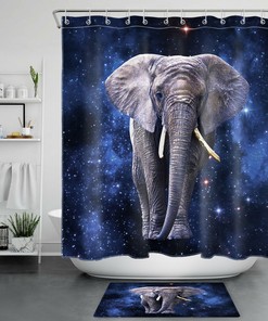 Elephant Shower Curtain with Blue Starry Sky Print - Beautiful Bathroom Accessories
