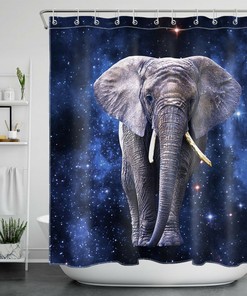 Elephant Shower Curtain with Blue Starry Sky Print - Beautiful Bathroom Accessories