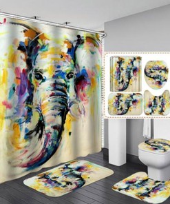 Elephant Watercolor Bath Waterproof Shower Curtain - Bathroom Accessory