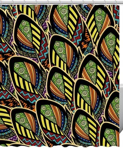 Ethnic Colored Peacock Feather Bathroom Shower Curtain for Home Decor