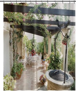 European Italian Town Garden Scenery Green Vines Plant Shower Curtain - Flower Decor Bathroom Bath Curtains