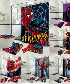 Exciting Spiderman Shower Curtain with Matching Accessories for Kids Bathroom 