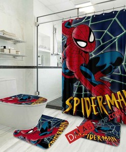 Exciting Spiderman Shower Curtain with Matching Accessories for Kids Bathroom