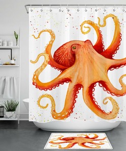 Exciting Watercolor Orange Squid Octopus Monster Shower Curtain for Bathroom Accessory 