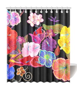 Exotic Hawaiian Flowers Shower Curtain for Bathroom Decor