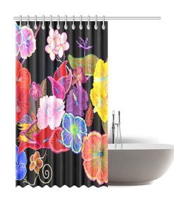 Exotic Hawaiian Flowers Shower Curtain for Bathroom Decor