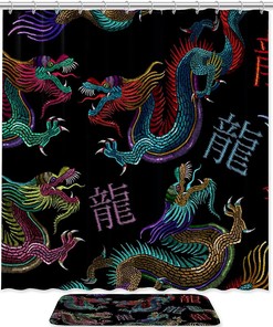 Exotic Vintage Embroidery Chinese Dragon Shower Curtain for Unique Bathroom Decor
