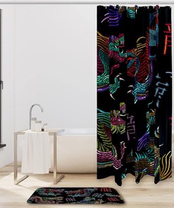 Exotic Vintage Embroidery Chinese Dragon Shower Curtain for Unique Bathroom Decor