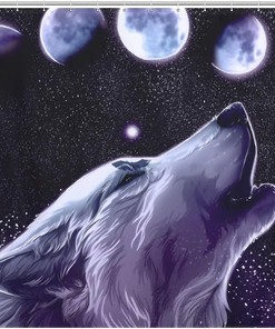 Fabric Shower Curtain with Wolf Howl at the Moon for Bathroom Decor