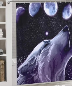 Fabric Shower Curtain with Wolf Howl at the Moon for Bathroom Decor