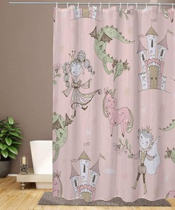 Fairyland Castle Dragon Princess Waterproof Shower Curtain Set - Home Decor