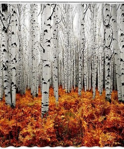 Fall Birch Trees Shower Curtain - Nature Scenery for Bathroom Decorations