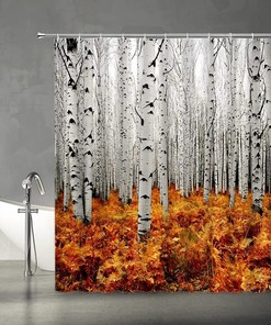 Fall Birch Trees Shower Curtain - Nature Scenery for Bathroom Decorations