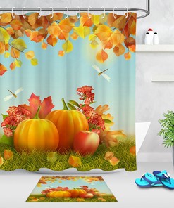 Fall Harvest Thanksgiving Shower Curtain with Leaf Design for Autumn-themed Bathroom Decor
