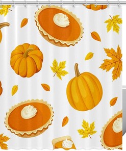 Fall Maple Leaf Pumpkin Dessert Fabric Shower Curtain for Bathroom Decor