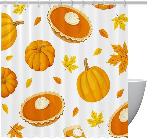Fall Maple Leaf Pumpkin Dessert Fabric Shower Curtain for Bathroom Decor