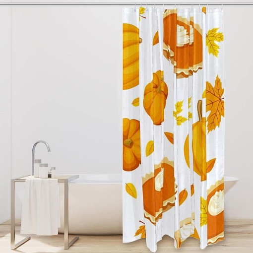 Fall Maple Leaf Pumpkin Dessert Fabric Shower Curtain for Bathroom Decor