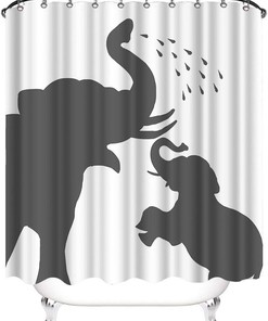 Family Elephant Silhouette Fabric Shower Curtain - Animal Bathroom Decor