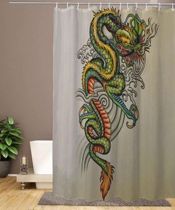 Fantasy Chinese Dragon Clouds Waterproof Bathroom Curtain Set - Home Decor