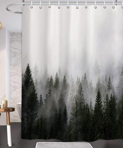 Fantasy Misty Forest Shower Curtain - Nature-inspired Bathroom Decor