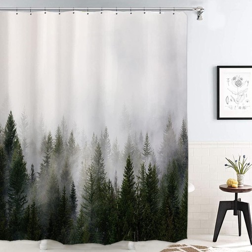 Fantasy Misty Forest Shower Curtain - Nature-inspired Bathroom Decor