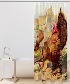 Farm Chicken Peacock Turkey Fabric Shower Curtain for Bathroom Decor