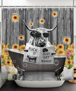 Farm Cow Shower Curtain with Sunflowers for Rustic Farmhouse Bathroom, Bathroom Decor